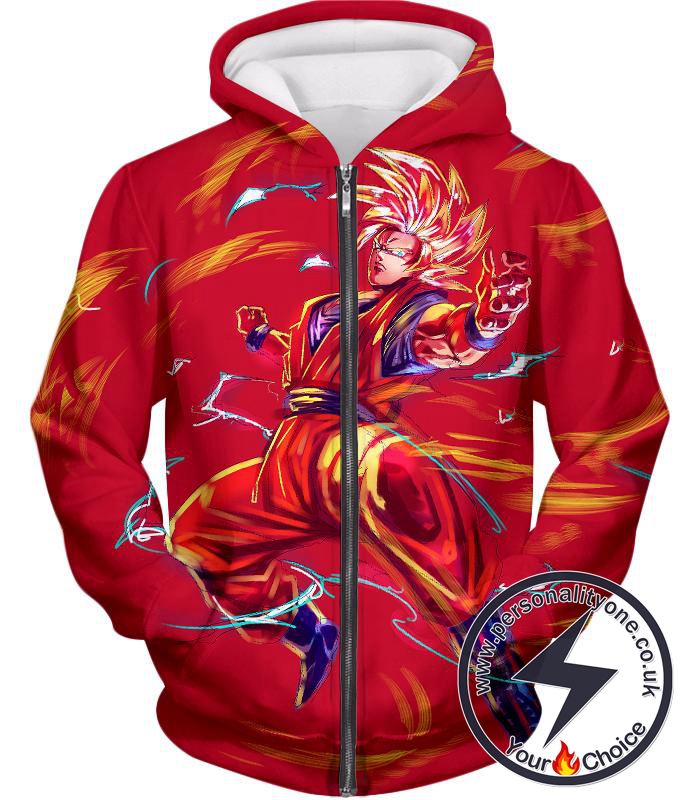 Dragon Ball Super Awesome Goku Super Saiyan Action Anime Graphic Zip Up Hoodie